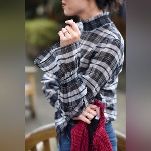 Intermix Plaid high neck blouse